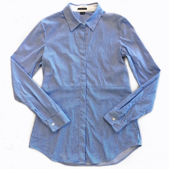 Theory Tablita Striped Shirt Blue Size Medium - Picture 4 of 8